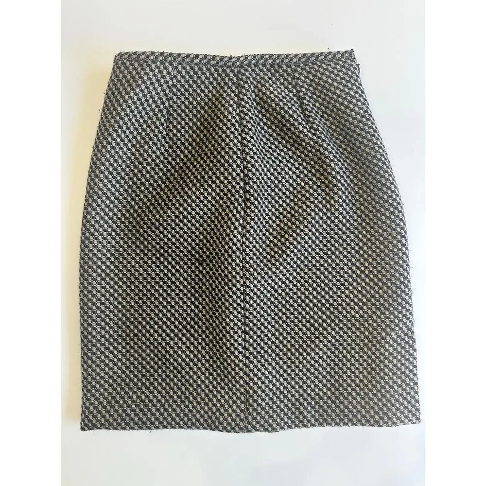 Women's Ann Taylor Wool Check Pencil Skirt Tan Black Size 4 Lined‎